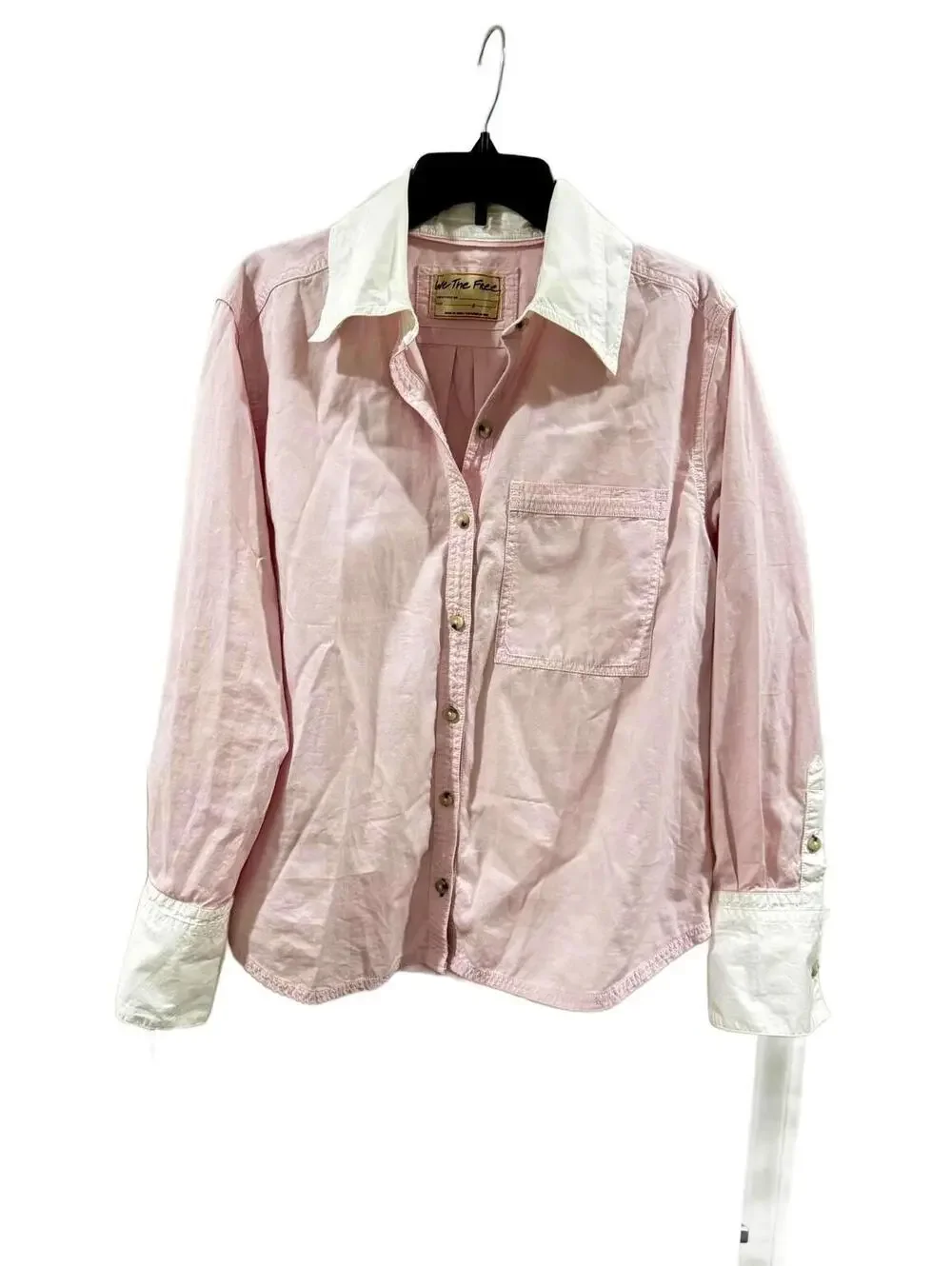 Free People Tommy Oxford Pink and White Tailored Oversized Button Up- Size Small